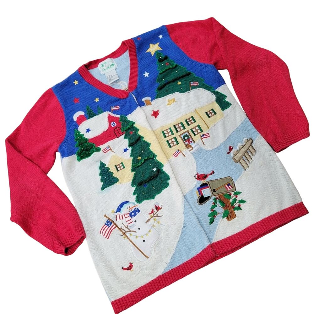 Vintage Quacker Factory Christmas Cardigan Sweater Embellished Christmas Medium